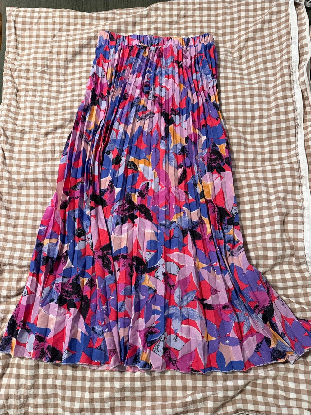 Amazon Women's Pleated Maxi Skirt - Pink, Purple & Blue Floral